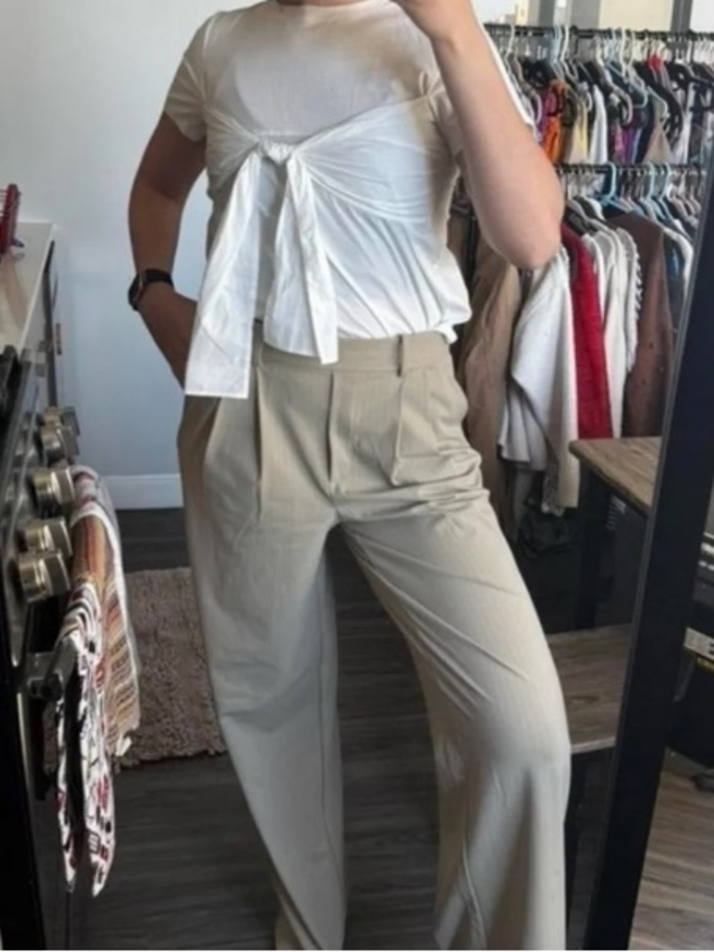 High-Rise Wide Leg Pants in Beige